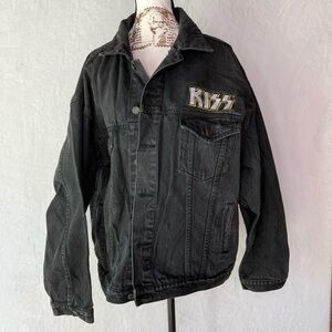 Vintage 1997 KISS Black Large Denim Jacket - Official Catalog Patches Rock Band